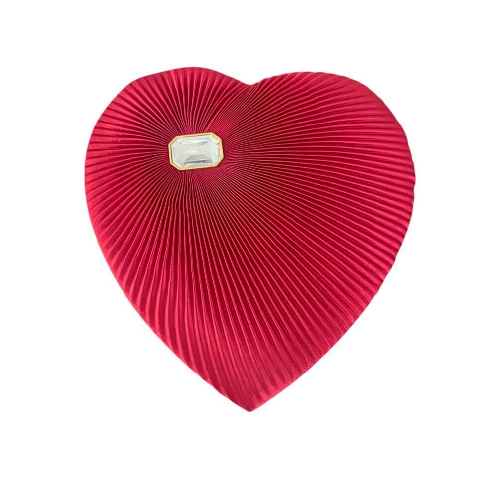 Vtg Russell Stover Valentine Heart Chocolate Candy Box Red fabric w jewel